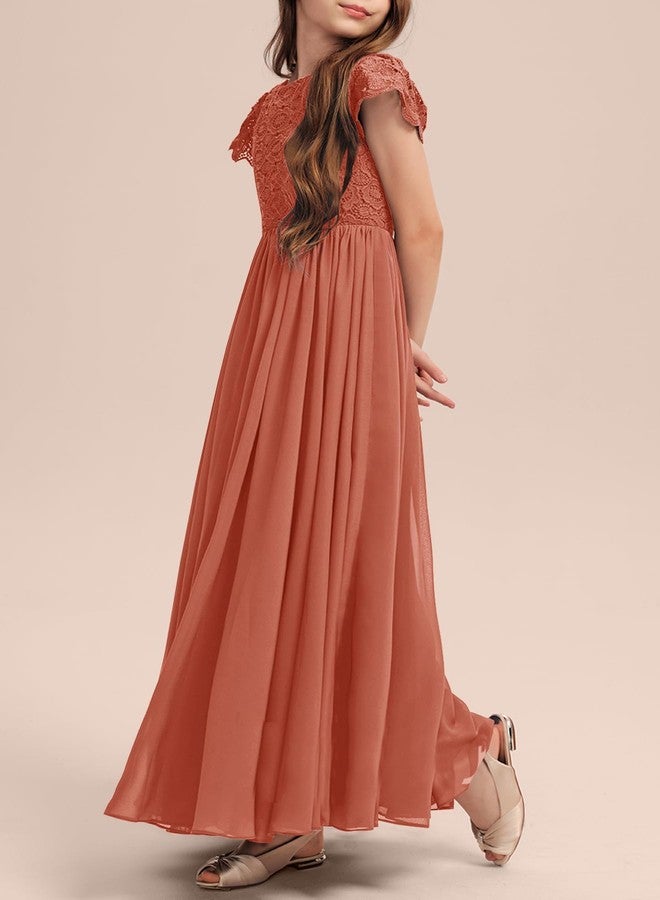 HOSIKA Girls Summer Short Sleeve Vintage Wedding Guest Princess Floor Length Dress Rust - Image 3